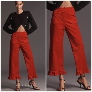 NWOT Maeve The Colette Crop Velvet Ruffle-Hem Pants